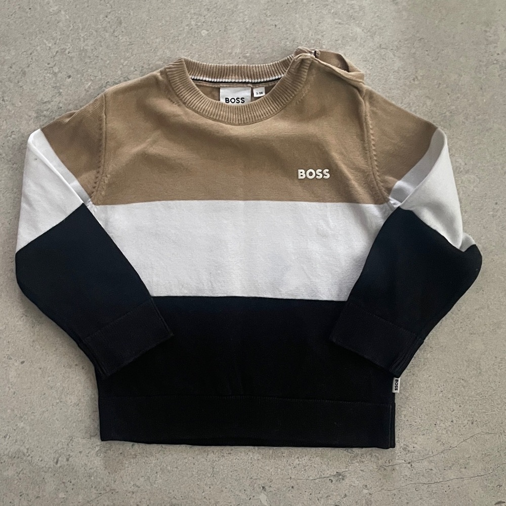 BOSS Kids' Sweater in Tan, White, and Black